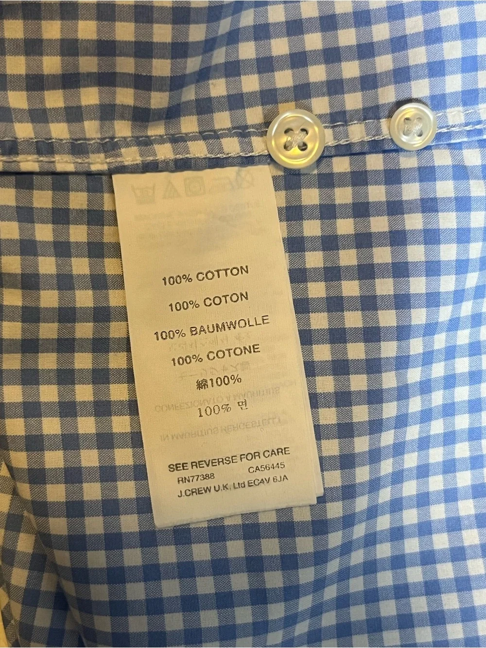 J. Crew Blue and White Gingham Button-Down Shirt L